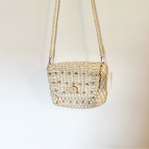 Anthropologie Embellished Straw Crossbody Bag - Picture 5 of 9
